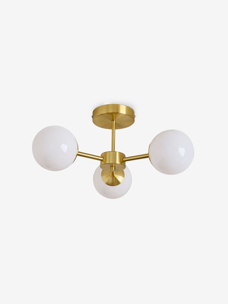 MADE.COM Brass/Opal Globe 3 Light Flush Ceiling - Image 2 of 7 MADE.COM Brass/Opal Globe 3 Light Flush Ceiling - Image 2 of 7