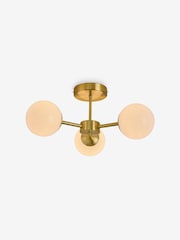 MADE.COM Brass/Opal Globe 3 Light Flush Ceiling - Image 7 of 7