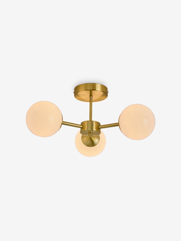 MADE.COM Brass/Opal Globe 3 Light Flush Ceiling - Image 7 of 7
