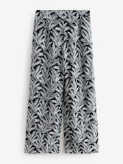 Black/White Linen Leaf Print Trousers - Image 1 of 1