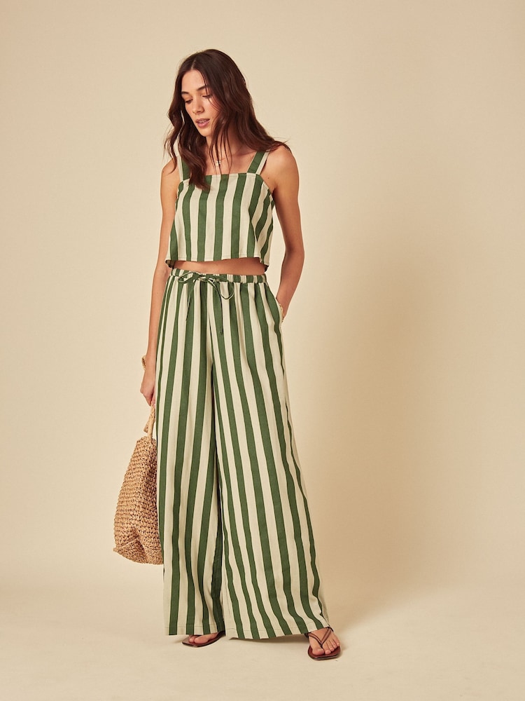 Nobodys Child Green Pippa Striped Linen Blend Top - Image 3 of 4