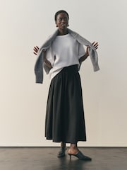 Nothing Ordinary Black Jersey Woven Mix A Line Heavyweight Cotton Midi Skirt - Image 1 of 8