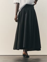 Nothing Ordinary Black Jersey Woven Mix A Line Heavyweight Cotton Midi Skirt - Image 3 of 8