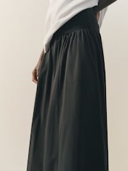 Nothing Ordinary Black Jersey Woven Mix A Line Heavyweight Cotton Midi Skirt - Image 5 of 8