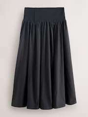 Nothing Ordinary Black Jersey Woven Mix A Line Heavyweight Cotton Midi Skirt - Image 6 of 8