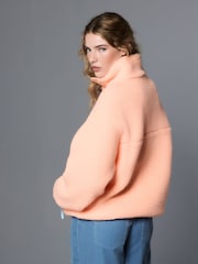 Fluro Orange Graphic Floral Button Through Borg Jacket - Image 3 of 7