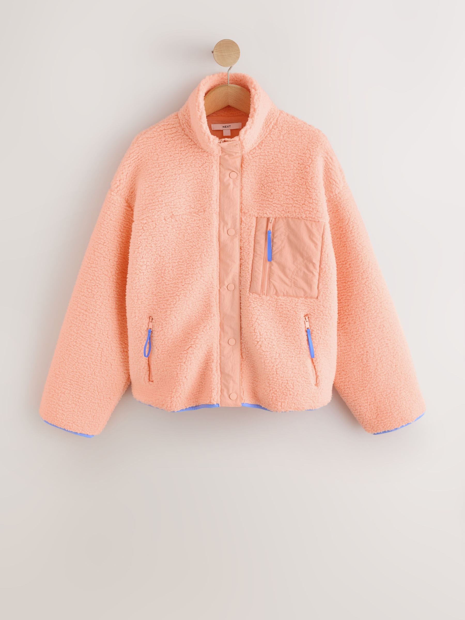 Buy Fluro Orange Graphic Floral Button Through Borg Jacket from