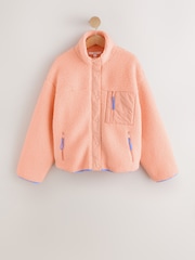 Fluro Orange Graphic Floral Button Through Borg Jacket - Image 5 of 7