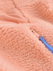 Fluro Orange Graphic Floral Button Through Borg Jacket - Image 6 of 7