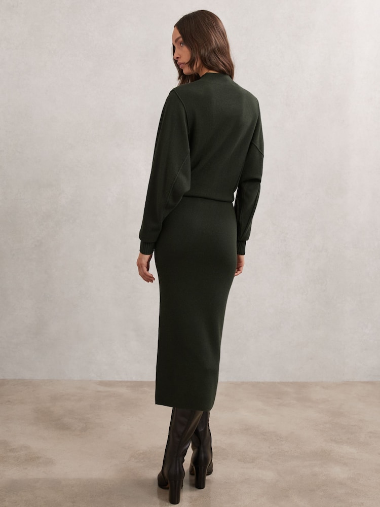 Buy Reiss Dark Green Suni Wool-Blend High-Neck Knitted Dress with Cashmere  from Next USA