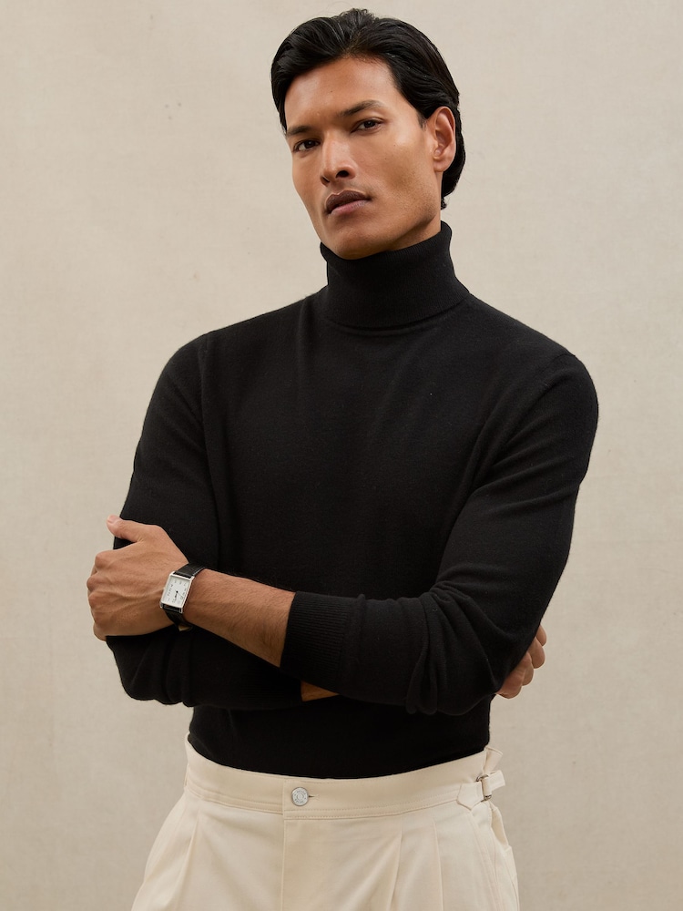 Reiss Black Regal Atelier 100% Cashmere Roll-Neck Jumper - Image 1 of 7 Reiss Black Regal Atelier 100% Cashmere Roll-Neck Jumper - Image 1 of 7
