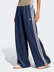 adidas Originals Blue/White Soccer Summer Satin Pinstripe Wide Leg Trousers - Image 1 of 6