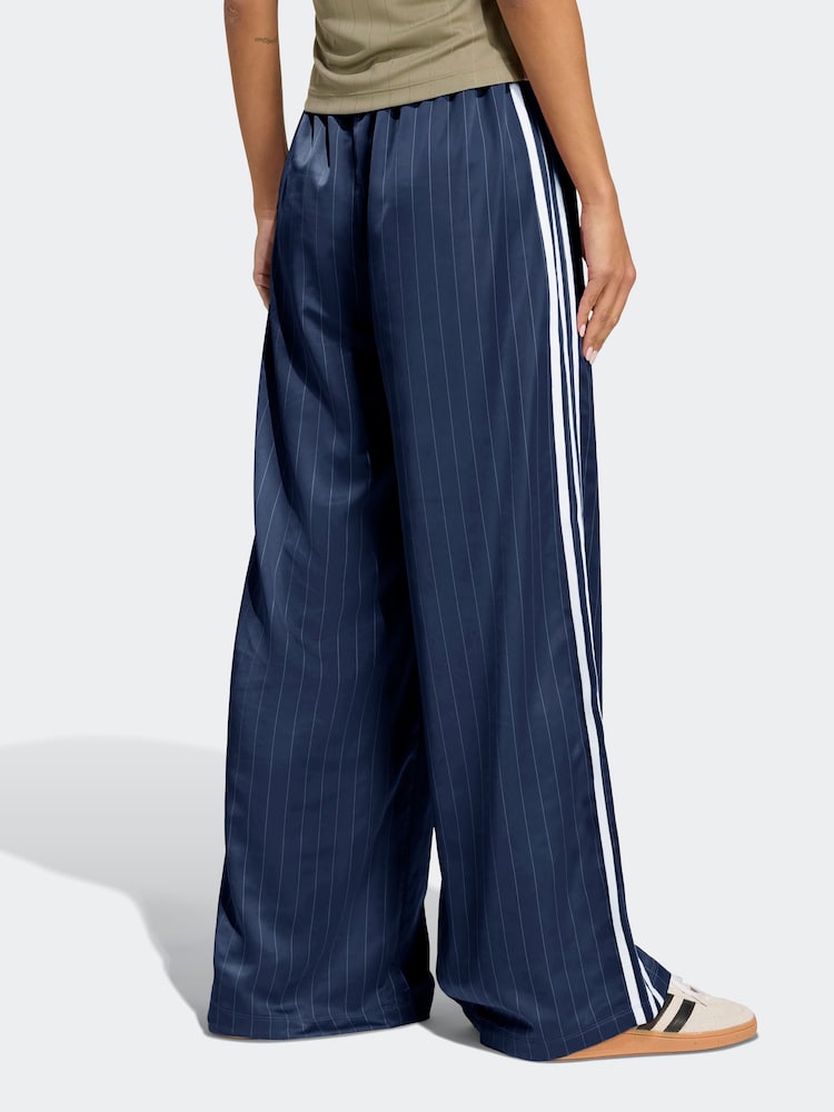 adidas Originals Blue/White Soccer Summer Satin Pinstripe Wide Leg Trousers - Image 2 of 6