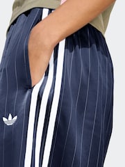adidas Originals Blue/White Soccer Summer Satin Pinstripe Wide Leg Trousers - Image 3 of 6