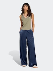 adidas Originals Blue/White Soccer Summer Satin Pinstripe Wide Leg Trousers - Image 4 of 6