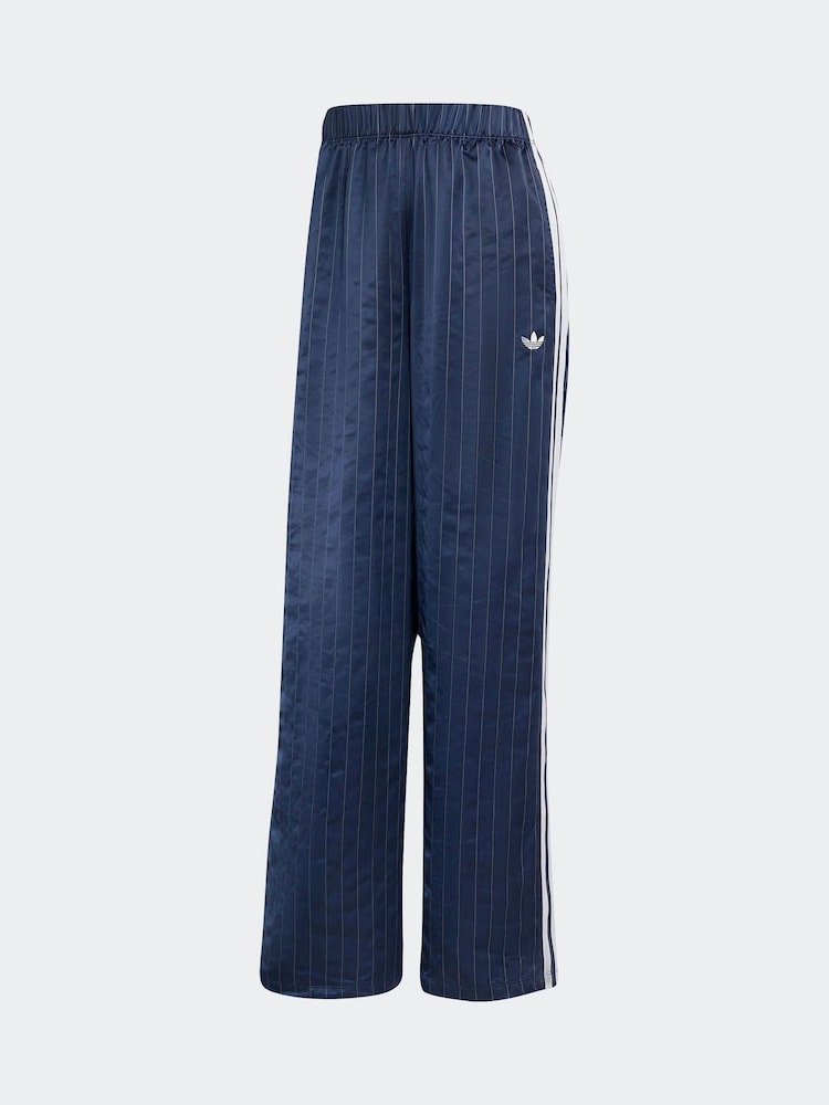 adidas Originals Blue/White Soccer Summer Satin Pinstripe Wide Leg Trousers - Image 6 of 6