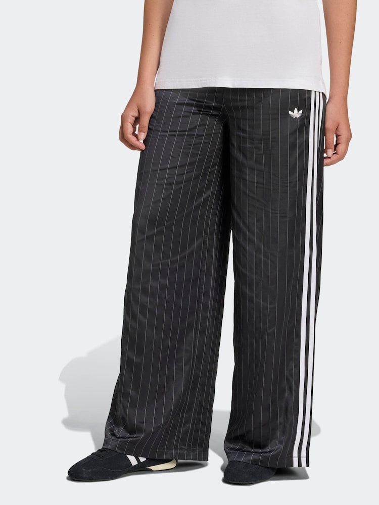 adidas Originals Black/White Soccer Summer Satin Pinstripe Wide Leg Trousers - Image 1 of 6