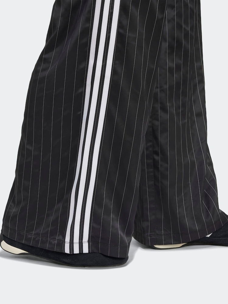 adidas Originals Black/White Soccer Summer Satin Pinstripe Wide Leg Trousers - Image 6 of 6