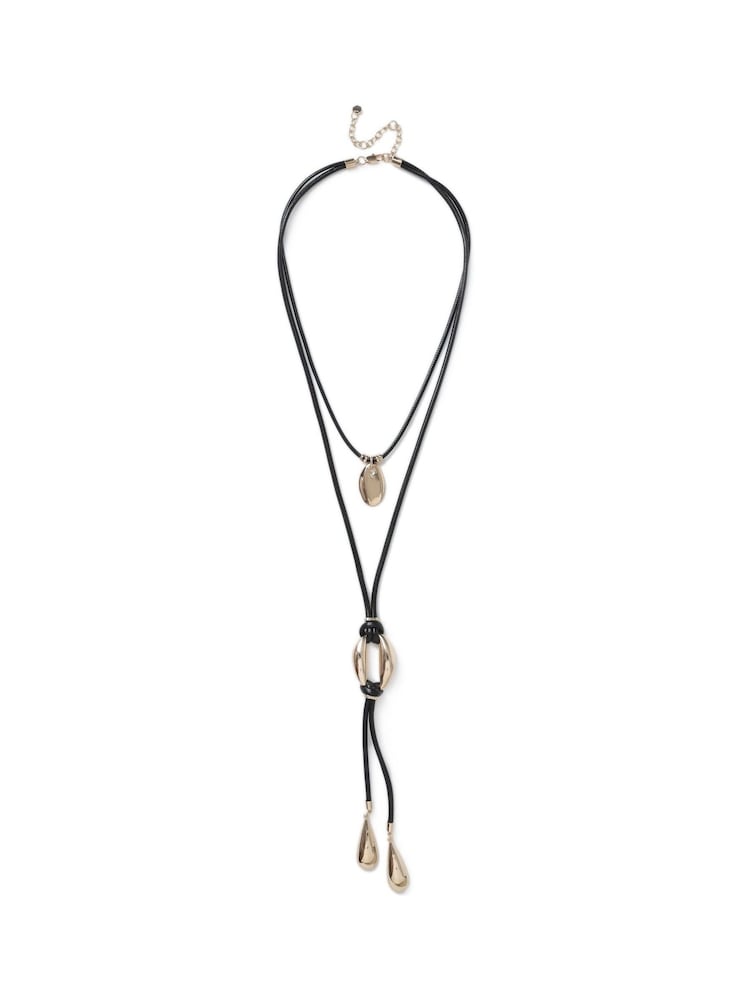 Aela Corded Multirow Statement Lariat Black Necklace - Image 1 of 2