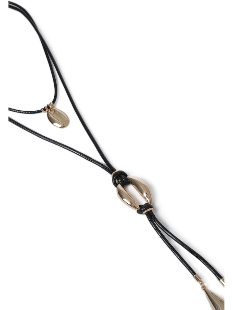 Aela Corded Multirow Statement Lariat Black Necklace - Image 2 of 2