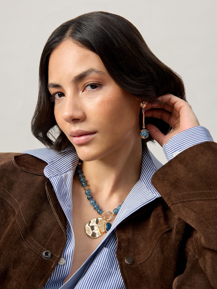 Aela Blue Natural Stone Stick Drop Earrings - Image 1 of 3