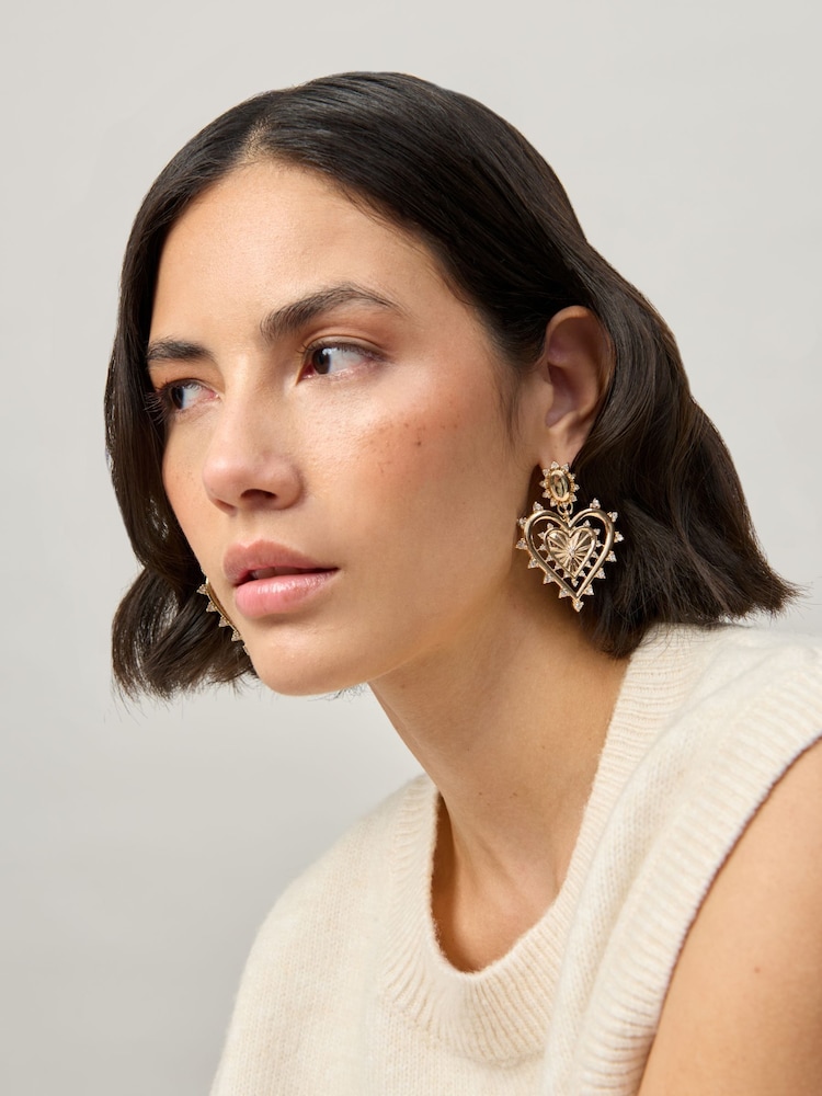 Aela Gold Tone Sparkle Heart Drop Earrings - Image 1 of 3