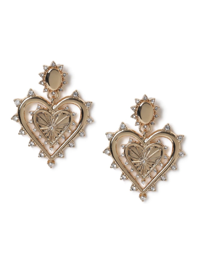 Aela Gold Tone Sparkle Heart Drop Earrings - Image 2 of 3