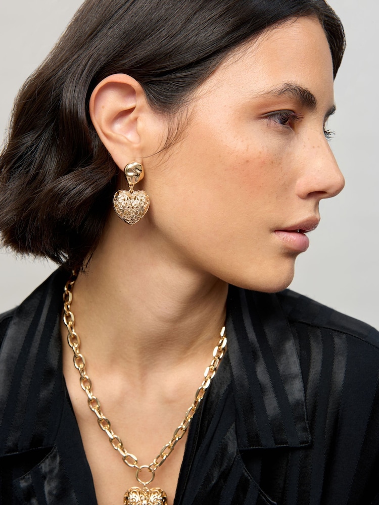 Aela Gold Tone Filigree Heart Drop Earrings - Image 1 of 3