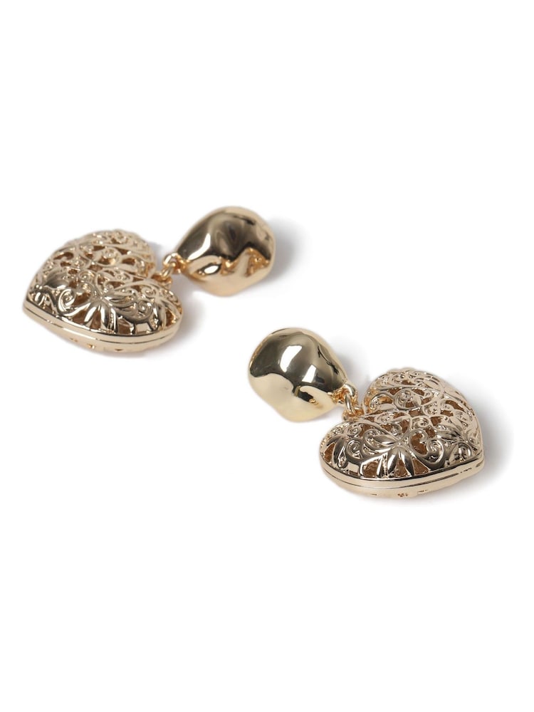 Aela Gold Tone Filigree Heart Drop Earrings - Image 3 of 3