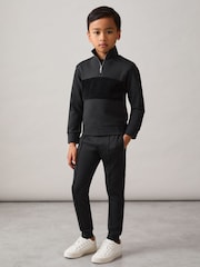 Reiss Black Selin Interlock Velour Panel Zip Sweatshirt - Image 3 of 4