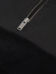 Reiss Black Selin Interlock Velour Panel Zip Sweatshirt - Image 4 of 4