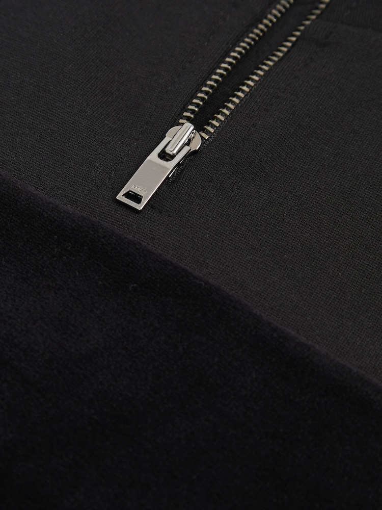 Reiss Black Selin Interlock Velour Panel Zip Sweatshirt - Image 4 of 4
