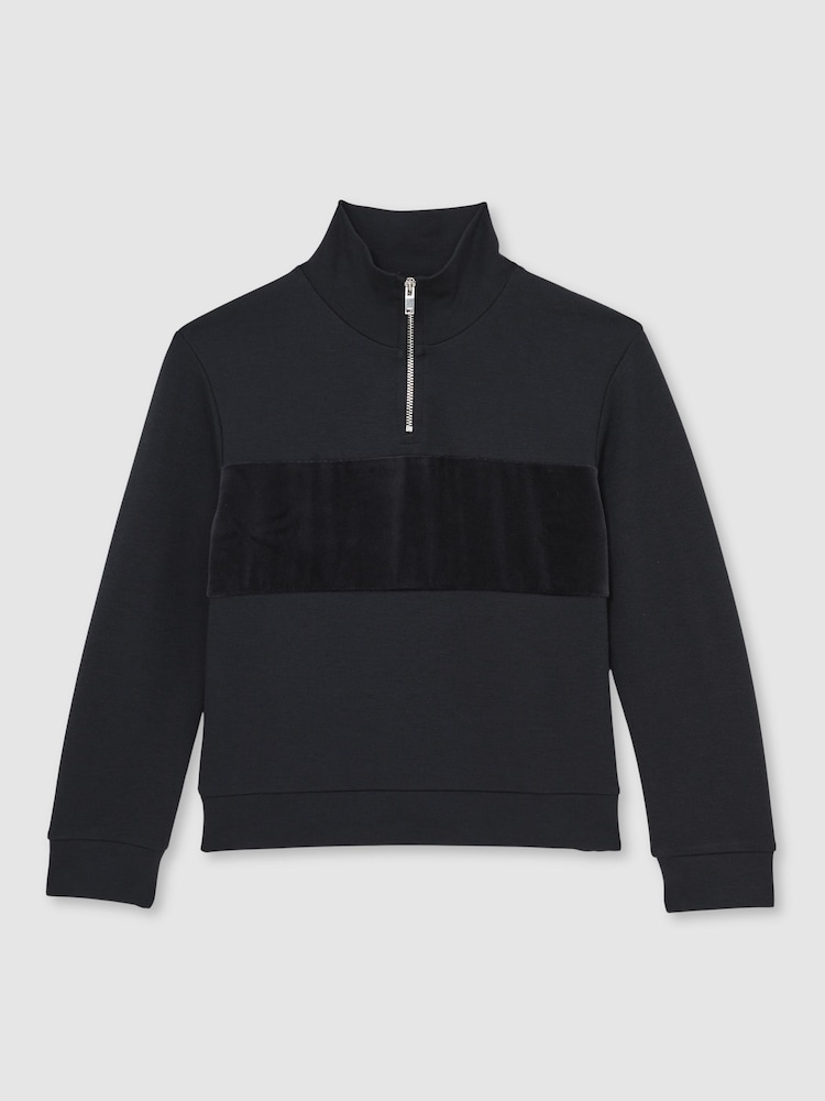 Reiss Navy Blue Selin 9-13 yrs Slim Fit Half-Zip Funnel Neck Velour Sweatshirt - Image 2 of 4 Reiss Navy Blue Selin 9-13 yrs Slim Fit Half-Zip Funnel Neck Velour Sweatshirt - Image 2 of 4
