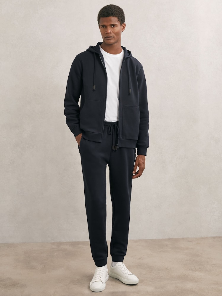 Reiss Navy Finch Cotton-Blend Drawstring Joggers - Image 1 of 6 Reiss Navy Finch Cotton-Blend Drawstring Joggers - Image 1 of 6
