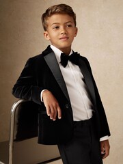 Reiss Black Ace Single-Breasted Velvet Tuxedo Blazer - Image 1 of 5