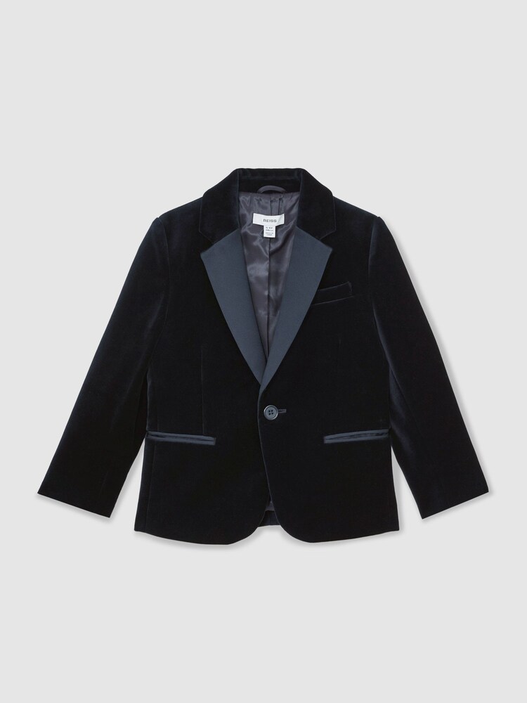 Reiss Navy Ace Single-Breasted Velvet Tuxedo Blazer - Image 2 of 5