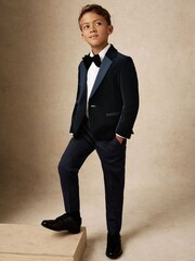 Reiss Navy Ace Single-Breasted Velvet Tuxedo Blazer - Image 3 of 5