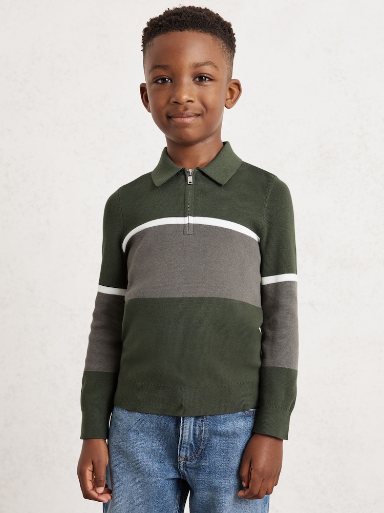 Reiss Green/Grey Jason 9-13 yrs Cotton-Blend Colour-Block Polo Shirt - Image 1 of 4 Reiss Green/Grey Jason 9-13 yrs Cotton-Blend Colour-Block Polo Shirt - Image 1 of 4