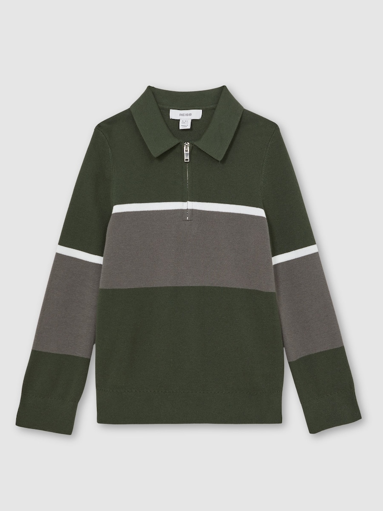 Reiss Green/Grey Jason 9-13 yrs Cotton-Blend Colour-Block Polo Shirt - Image 2 of 4 Reiss Green/Grey Jason 9-13 yrs Cotton-Blend Colour-Block Polo Shirt - Image 2 of 4