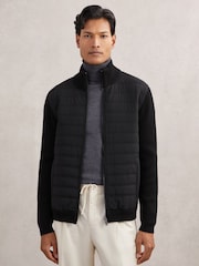Reiss Black Townsend Quilted Rib-Knit Funnel-Neck Jacket - Image 4 of 6