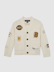 Reiss Off White Kinsley 13-14 yrs Batman | Reiss Badge Cardigan - Image 1 of 4