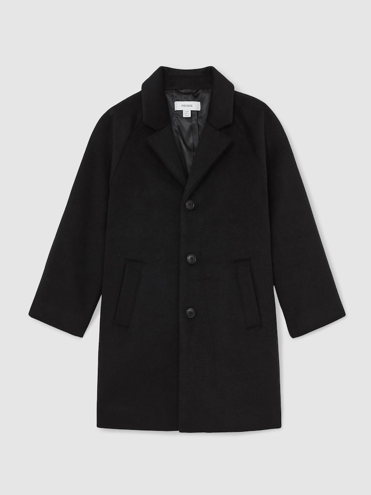 Reiss Black Wallace 9-13 yrs Wool-Blend Raglan-Sleeve Overcoat - Image 2 of 4 Reiss Black Wallace 9-13 yrs Wool-Blend Raglan-Sleeve Overcoat - Image 2 of 4