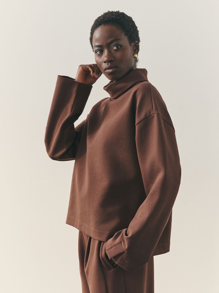 Nothing Ordinary Chocolate Brown Funnel Neck Sweatshirt - Image 1 of 6 Nothing Ordinary Chocolate Brown Funnel Neck Sweatshirt - Image 1 of 6