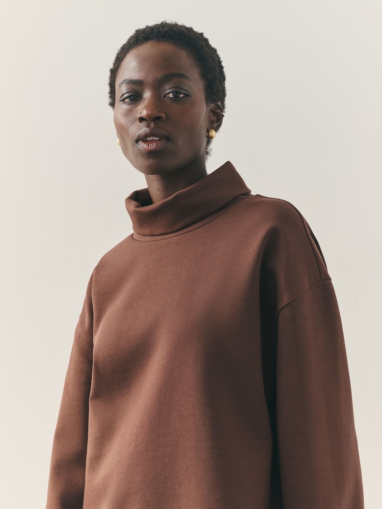 Nothing Ordinary Chocolate Brown Funnel Neck Sweatshirt - Image 2 of 6