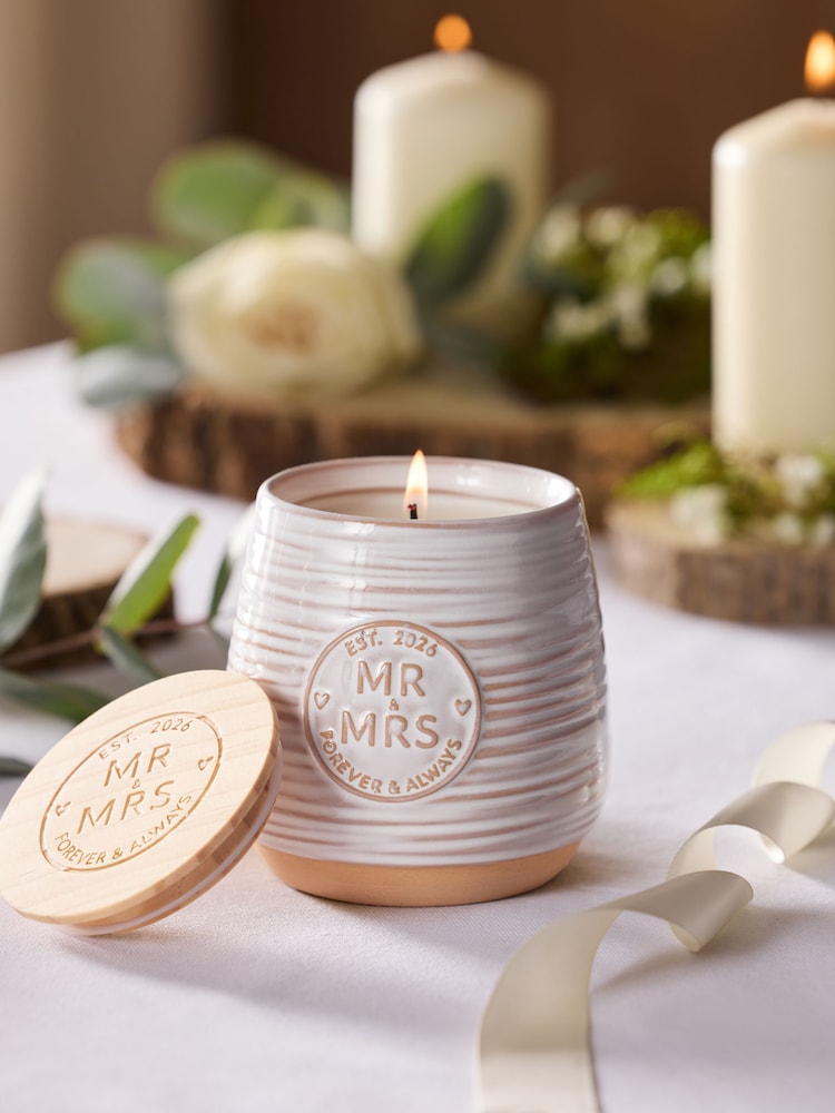 Neutral Est In 2026 Mr and Mrs Wedding Jar Candle - Image 1 of 4