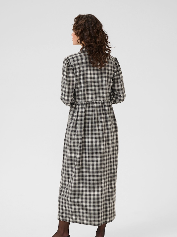 Kaffe KAelna Long Sleeve Checked Shirt Black Dress - Image 2 of 5