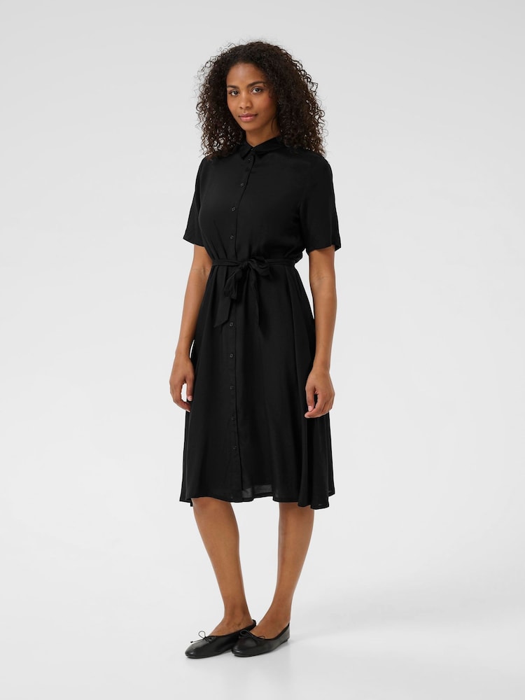 Kaffe KAemine Solid Short Sleeve Shirt Black Dress - Image 1 of 5