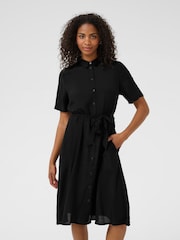 Kaffe KAemine Solid Short Sleeve Shirt Black Dress - Image 3 of 5