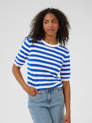 Kaffe Blue KAlizza Striped Knit Jumper - Image 1 of 6
