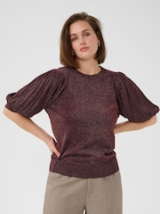 Kaffe Red KAregina Pleat Short Sleeve Jumper - Image 1 of 6